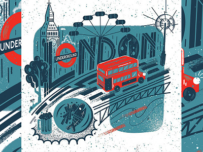 London big ben bus chips city fish hand lettering london london eye trees typography uk