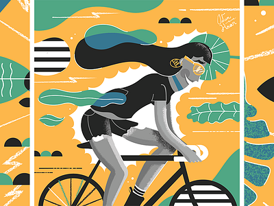 Summer 2 bike cycling fast illustration leaf nature organic ride summer woman