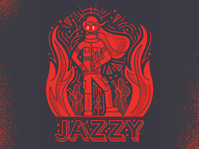 Jazzy character design fire firefighter girl graphic design handlettering illustration jazz lines poster trees
