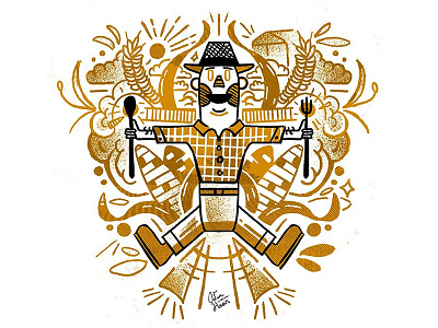 Farmer character clouds farmer flourish illustration organic people plants wheat