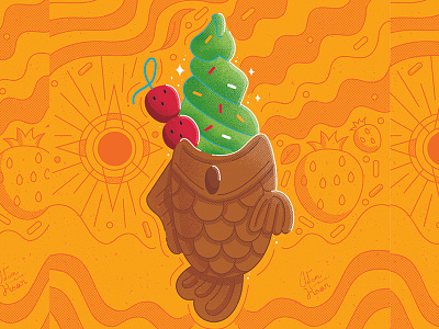 Ice Cream fish food ice cream icon lines new york nyc strawberry summer sun waffle cone