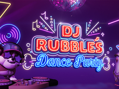 DJ Rubbles's Dance Party! dance dog hand lettering illustration kids lights neon nickelodeon party rubble show type