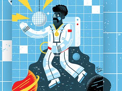 Disconaut astronaut character disco grain graphic design illustration man planet reto space