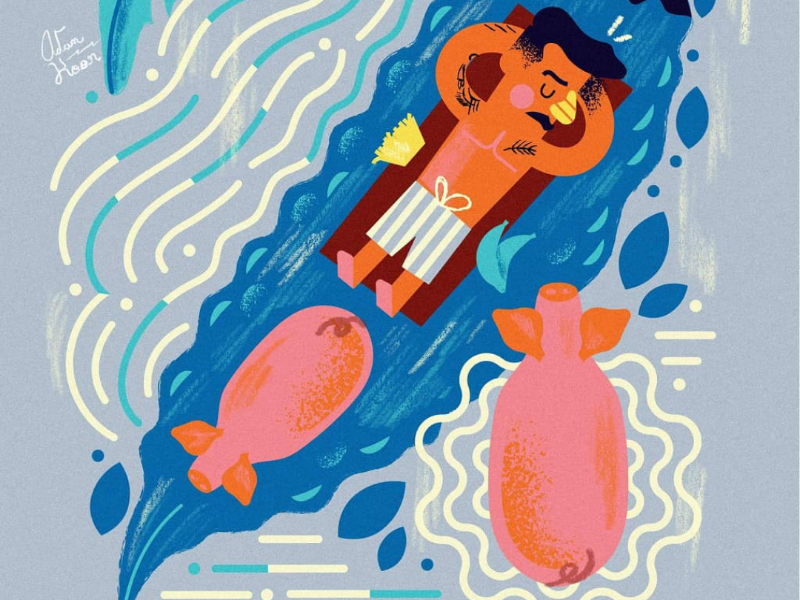 Andre's Justo leaf illustration island water nature poster pig man puerto rico