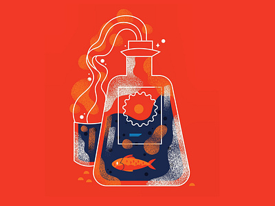 Glass alcahol bottle fish glass graphic design illustration ocean packageing