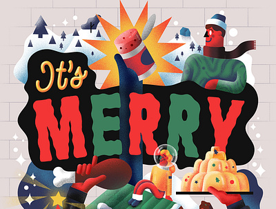 It's Merry character christmas graphicdesign hand lettering illustration people type winter