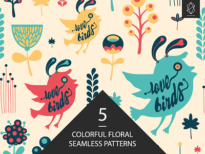 Pattern set with birds and animals animal art background bird decoration design floral flower graphic love seamless pattern summer