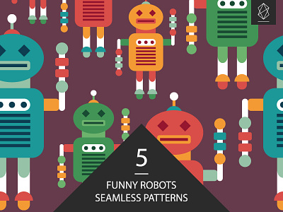 Funny robots seamless pattern set