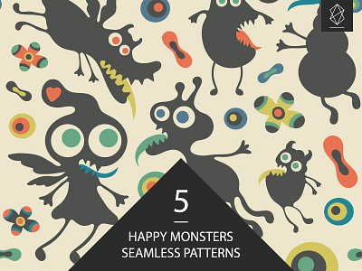 Happy monsters seamless pattern set