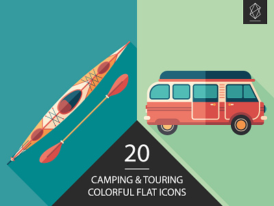 Camping and touring flat icon set