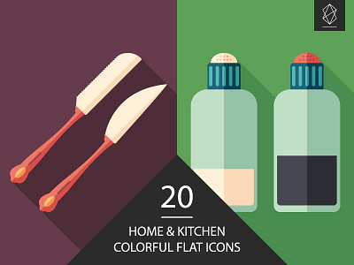 Home and kitchen flat icon set