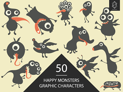 Happy monsters graphic character set character creature decoration demon design graphic happy horror love monster set zombie
