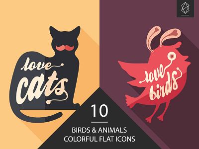 Birds and animals flat icon set animal art bird buttons cat character design flat icon graphic love pet set