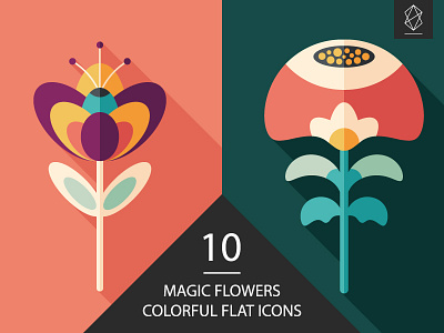 Magic flowers flat icon set art button design flat icon flower graphic herb illustration logo nature plant symbol