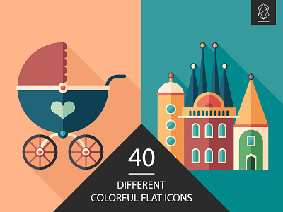 Colorful flat square icon set