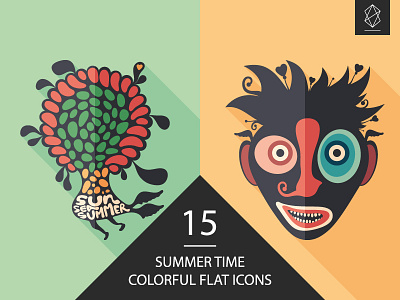 Summer time flat icon set art button character clown flat icon illustration love mask monster summer symbol vector