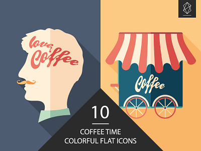 Coffee time flat icon set