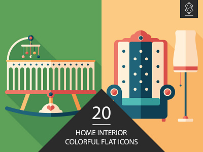 Home interior flat icon set