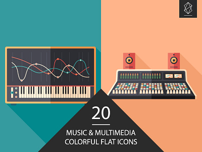 Music and multimedia flat icon set audio design electronic flat icon graphic illustration media multimedia music sound studio vector