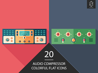 Audio compressor flat icon set audio compressor design flat icon graphic illustration media multimedia music sound studio vector