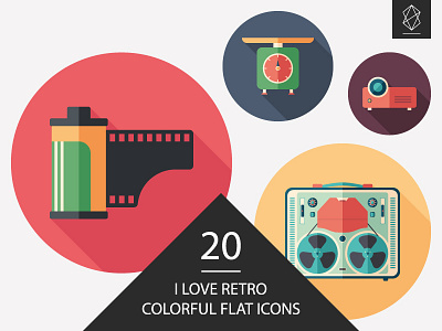 I love retro flat round icon set audio button flat icon media multimedia music photo retro set symbol video vintage