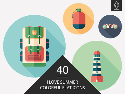 I love summer flat round icon set button camping flat icon graphic illustration round set summer touring tourist travel vector