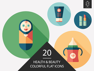 Health and beauty flat icon set baby beauty button design flat icon graphic health illustration newborn round set vector