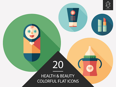 Health and beauty flat icon set