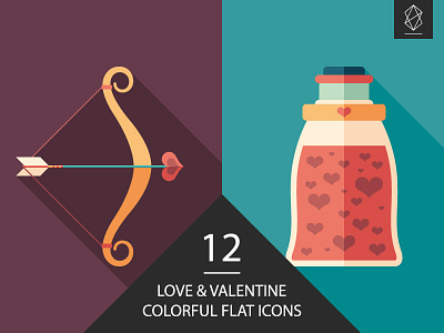 Love and Valentine flat icon set