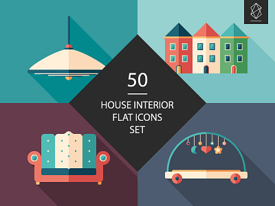 50 House interior flat icons set