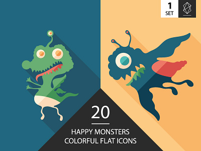 Monsters flat square icon set 1