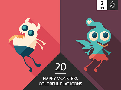 Monsters flat square icon set 2