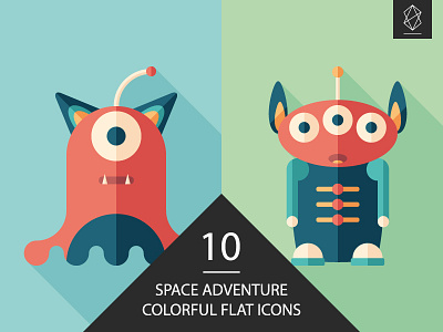 Space adventure flat square icon set