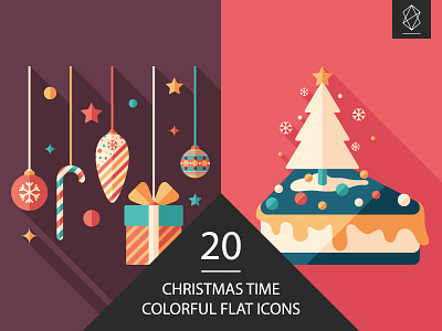 Christmas time flat square icon set