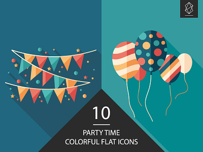 Party time flat square icon set birthday button celebrate decoration design festive flat icon graphic holiday illustration party sweets