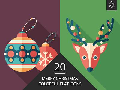 Merry Christmas flat square icon set