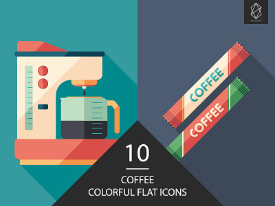 Coffee flat square icon set