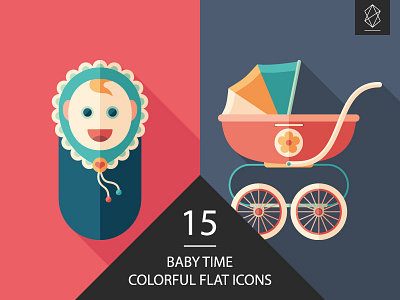 Baby time flat square icon set