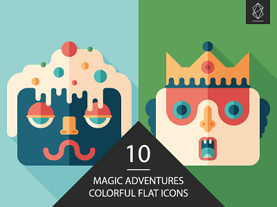 Magic adventures flat square icons adventure button character creature design flat icon graphic illustration magic monster robot zombie