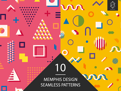 Memphis design seamless patterns set