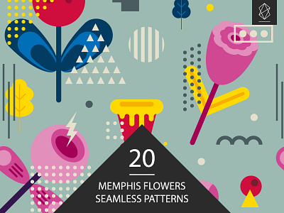 Memphis flowers seamless patterns