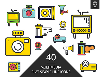 Multimedia simple line icons set