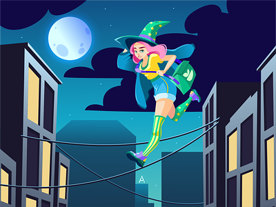 Witch Delivery Service art cg cgart delivery design flat graphic illustration space star vector witch