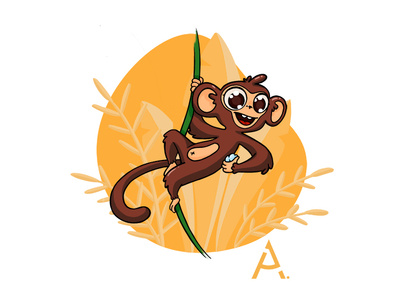 Small monkey art cgart design digital flat graphic illustration kids monkey raster