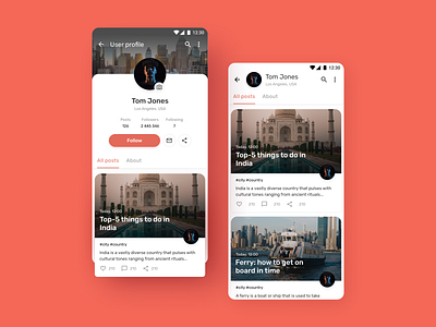 Travel blog — Android mobile app android app application blog design figma interface mobile planner profile traver travveling trip ui user