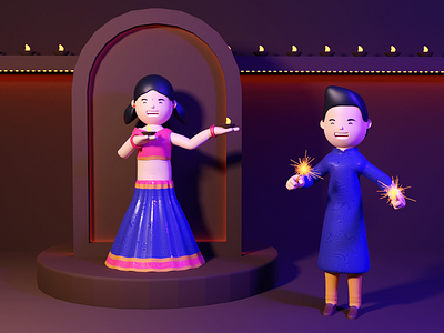 Diwali - Festival of Lights 3d 3d character 3d character design 3d illustration 3d illustrations 3dillustration blender3d c4d cinema4d illustration indian festival indiandesigners lowpoly webillustration