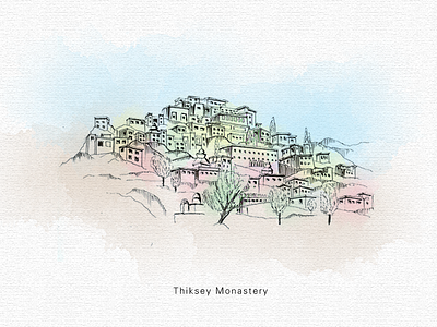 Thiksay Monastery illustration leh monastery sketching thiksay