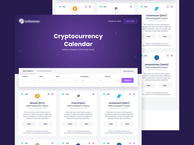 Cryptocurrency calendar by Pavel Ivanov on Dribbble