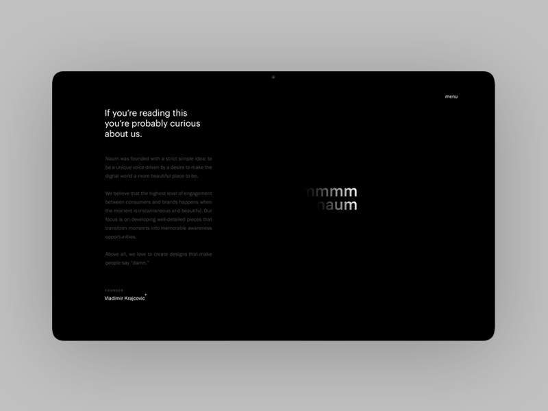 About Naum about agency brand identity creative graphic studio instagram minimalist responsive retina ui ux website