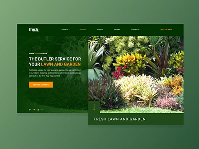 Gardening & Landscaping Web Design Concept bright clean company concept design fresh garden gardening green landing landing page landscaping lawn minimal nature orange ui web web design website